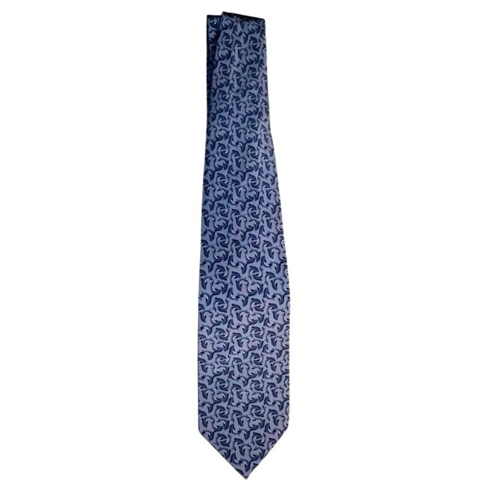 VTG. Ties to Nature Necktie Men OS Blue Dolphin Print Silk Hand Sewn Classic Tie
